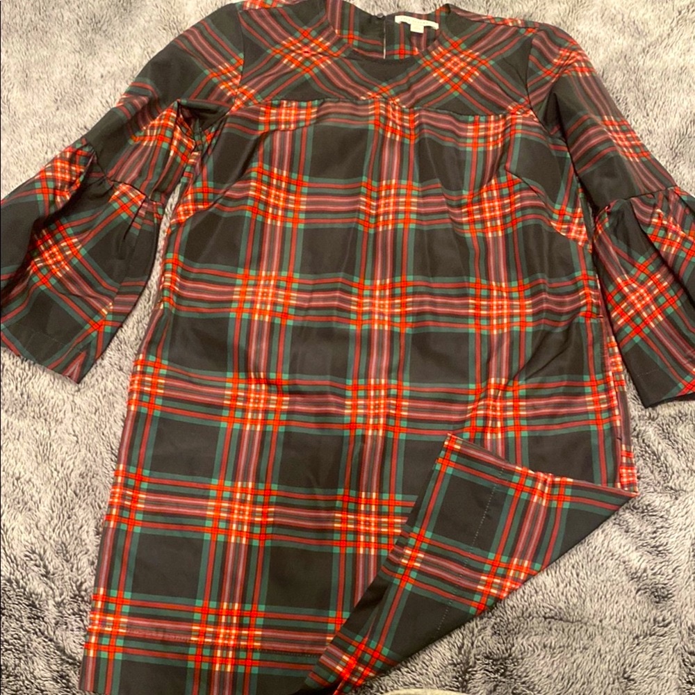 Red and Green Plaid Long Sleeve Dress w/Bell Sleeves